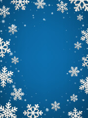 Vertical vector illustration banner with white snowflakes on a dark blue background.