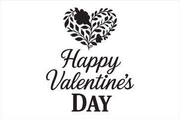 Floral heart design with valentine s day greeting in elegant black typography