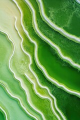 Vibrant green algae pools with mineral white lines, abstract natural patterns, microscopy science concept, microscopic organic growth.