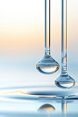Transparent liquid drops suspended over water surface, science research, molecule formation, micro droplet study.