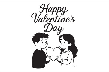 Happy valentine s day illustration with a couple sharing a heart shape
