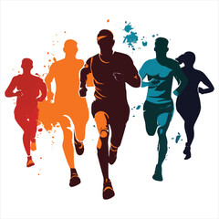 Colorful Runners Vector &ndash; Athletic Motion & Paint Splash Silhouettes