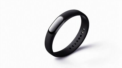 A modern black fitness tracker band with a smooth, reflective surface and adjustable strap, presented against a clean white backdrop.