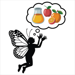 Butterfly thinking about juice and fruits isolated on