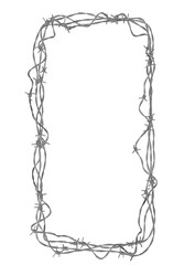 isolated portrait-oriented barrier of sharp steel wire. conceptual graphic representing a high wall or enduring restriction.