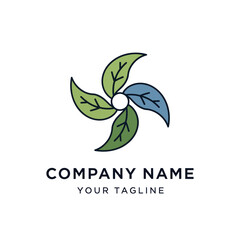 Green and Blue Leaf Pinwheel Logo Design.