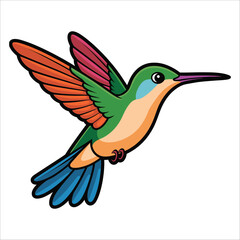 Obraz premium Colorful cartoon hummingbird flying isolated on