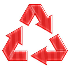 Glossy Red Recycle Icon with 3D Effect – Striped Jelly Recycling Symbol for Sustainability and Eco-Friendly Design