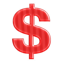 Glossy Red Dollar Sign Icon with 3D Effect – Striped Jelly Currency Symbol for Finance and Money Apps
