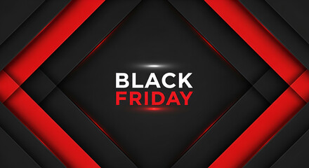 Black friday text with red and black abstract geometric shapes background for promotional sale event design