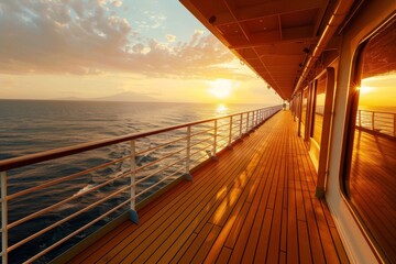 Fototapeta premium Scenic sunset view from a cruise ship deck over the ocean