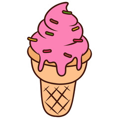 Handdrawn Pink Ice Cream Cone Illustration
