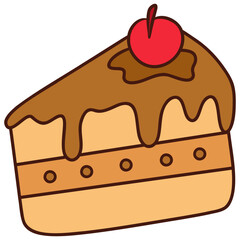 Illustration of Cake Slice with Cherry Topping