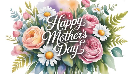 Elegant watercolor happy mothers day floral arrangement isolated on white background for a touching tribute to moms