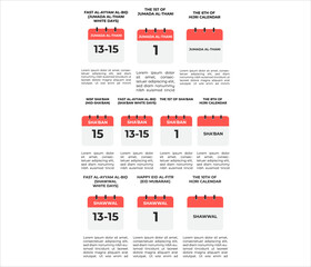 That icons features calendar page icons for three Islamic months: Jumada alThani, Sha'ban and Shawwal showing dates for White Days fasting and month beginnings.