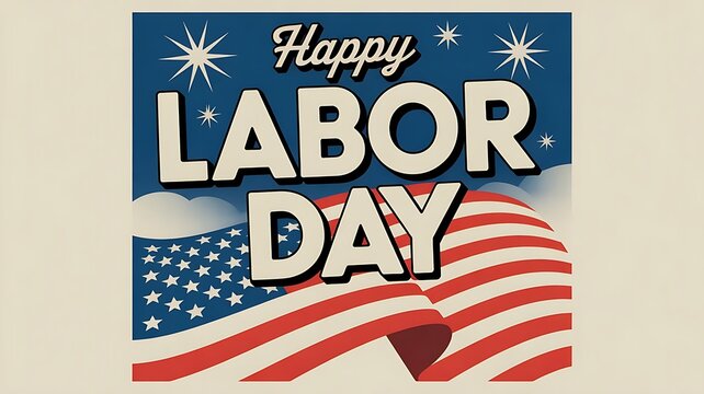 Vintage happy labor day poster with american flag and stars, a patriotic design to honor workers and their contributions to the nation