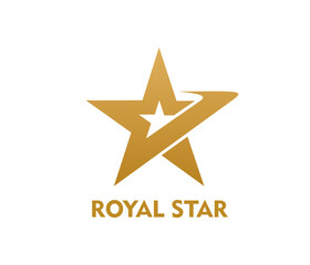 Golden royal star graphic icon or badge. Company success graphic icon, business star geometric vector emblem. Brand leadership award abstract symbol or sport team identity luxury sign