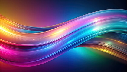 Abstract flowing wave of vibrant rainbow colors and light streaks against a dark gradient background with subtle pixelation effect