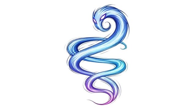 A mystical blue and purple serpentine creature with glowing eyes, coiled in an elegant S-shape, against a white background.