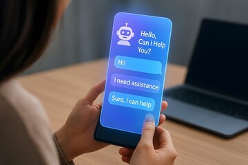 artificial intelligence assistance, customer service technology, digital communication, and virtual support via mobile devices.