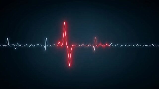 Medical display featuring an electrocardiogram displaying a rapid and erratic heartbeat pattern. Illustrating the concept of a heart arrhythmia or atrial fibrillation on a screen