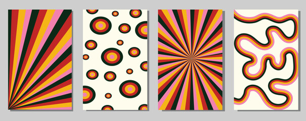 Retro Geometric Pattern Set | Vintage Psychedelic Wall Art Prints | Bold Abstract Shapes, Lines & Circles | Colorful Mid-Century Modern Printable Designs