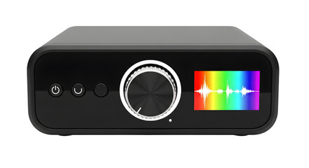 Fototapeta premium Black audio amplifier with colorful display isolated on transparent background