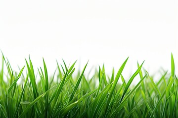 Fototapeta premium Close-up of vibrant green grass blade on white background, symbolizing vitality and natural purity