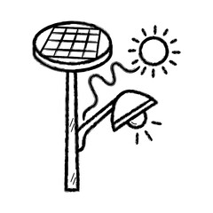 Solar Streetlight Illustration with Sun and Light in Doodle Style