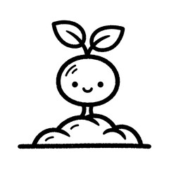 Cute Sprout Character in Soil: Whimsical Cartoon Vector Art
