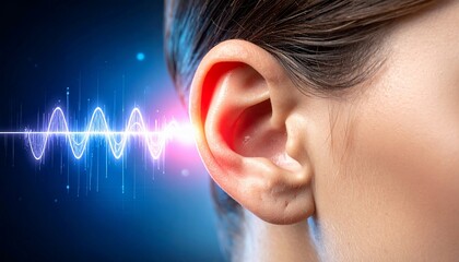 Conceptual image of an ear with sound waves, representing hearing and acoustics vividly