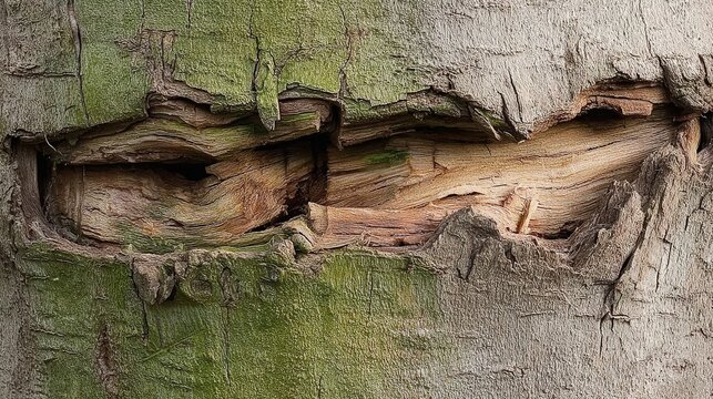 custodianship. Close-up of tree trunk with abnormal swelling and torn bark, textured botanical imperfection. gardening catalogs, home-decor guides, designed for gardening and botanical catalogs.