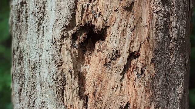 custodianship. Close-up of tree trunk with abnormal swelling and torn bark, textured botanical imperfection. gardening catalogs, home-decor guides, designed for gardening and botanical catalogs.