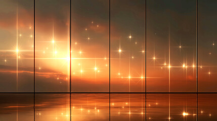 Glowing Sunset Reflections with Sparkling Light Effects
