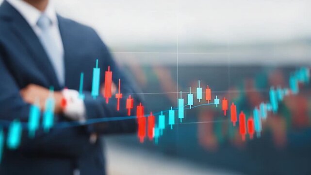 Market Insight: A professional figure in business attire observes the vibrant ebb and flow of market data, capturing the dynamic nature of finance and strategic planning.