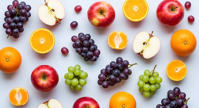 Assortment of fresh vibrant fruits including apples oranges and grapes - Powered by Adobe