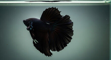 Majestic Black Betta Fish Swimming Gracefully in Clear Water, a Symbol of Elegance and Serenity in its Aquatic Domain