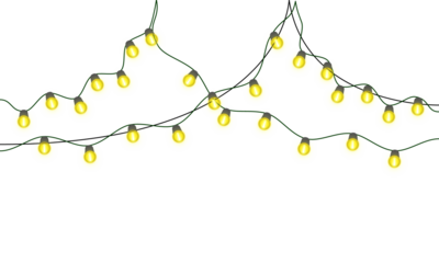 Soft yellow string lights against a dark background