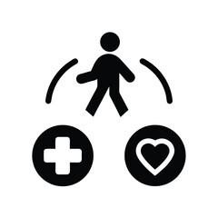Walk for Health: Icon depicting physical activity linked to healthcare and well-being.                                                                