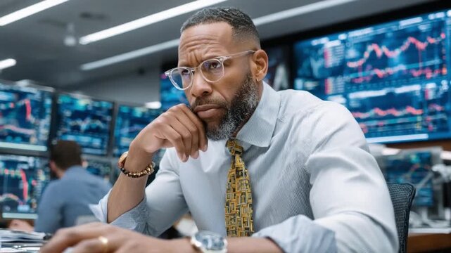 Concentrated Trader in Finance: A focused trader, immersed in the fast-paced world of finance, meticulously studies market trends with unwavering concentration.