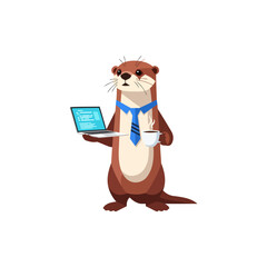 Otter in business attire with computer
