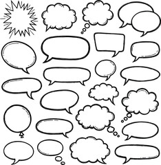 Fototapeta premium Collection of Diverse Hand-Drawn Speech Bubbles and Thought Clouds