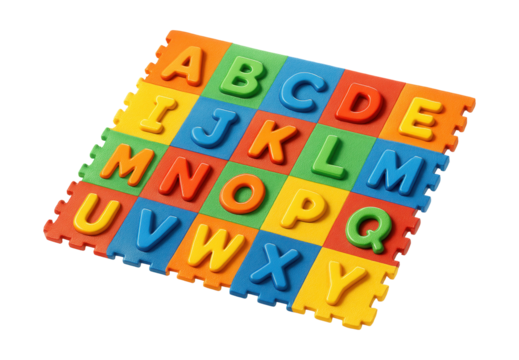 Interactive alphabet mat with removable tiles for early literacy in home learning.