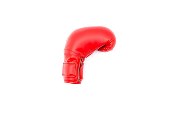 A bright red boxing glove displayed against a clean white background. Perfect for use in sports themes, fitness promotions, gym advertisements, martial arts content, and athletic equipment designs.