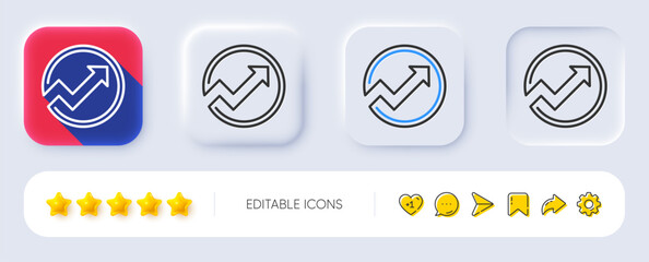 Chart line icon. Neumorphic, Flat shadow, 3d buttons. Report graph or Sales growth sign in circle. Analysis and Statistics data symbol. Line audit icon. Social media icons. Vector