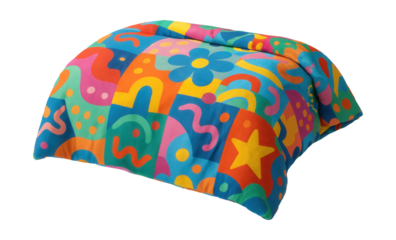 Colorful polyester duvet cover with a digital print, perfect for a teen's room.