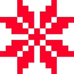 Pixel snow flower icon, Christmas red flower, Christmas floral