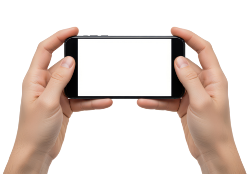 Hands Holding a Blank Smartphone Display on a Clear Background