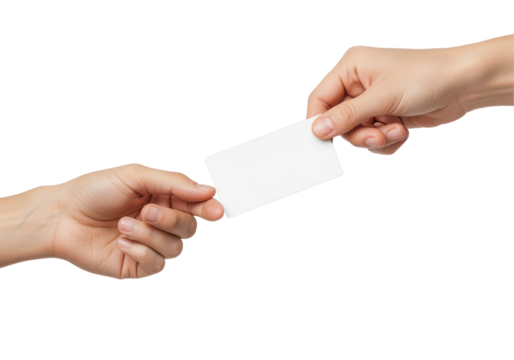 Hands Exchanging Blank Business Card on Isolated Background