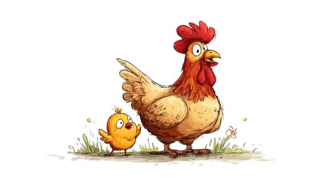 Cartoon illustration of a hen and chicken Generative Ai - Powered by Adobe
